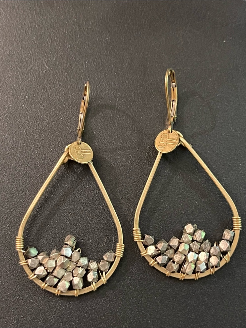 Gold Teardrop Bead Cluster Earrings by Double Happiness- Iridescent Accents